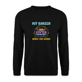 Kindergarten graduates school start school child dino enrollment - Unisex Sweatshirt - black - Front - Alina (178cm) & Michal (187cm)