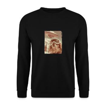 UFO Retro Vintage Uncanny Alien Snow Dog - Unisex Pullover - Schwarz - Vorne - Alina (178cm) & Michal (187cm)