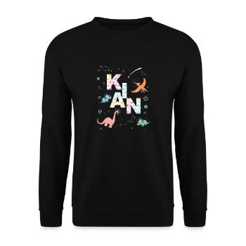 KIAN - Schöner Jungen Name mit Dinosaurier - Unisex Pullover - Schwarz - Vorne - Alina (178cm) & Michal (187cm)