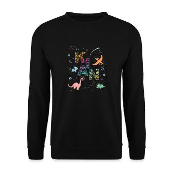 KIAN - Schöner Jungen Name mit Dinosaurier - Unisex Pullover - Schwarz - Vorne - Alina (178cm) & Michal (187cm)