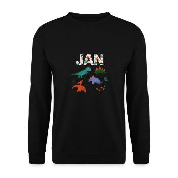 JAN - Schöner Jungen Name mit Dinosaurier - Unisex Pullover - Schwarz - Vorne - Alina (178cm) & Michal (187cm)