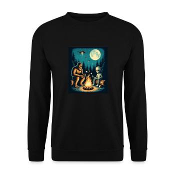 Bigfoot with alien at the campfire - Unisex Sweatshirt - black - Front - Alina (178cm) & Michal (187cm)