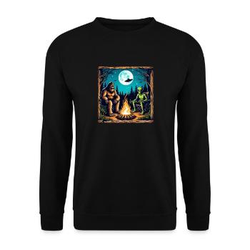 Bigfoot with alien at the campfire - Unisex Sweatshirt - black - Front - Alina (178cm) & Michal (187cm)