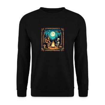 Bigfoot with alien at the campfire - Unisex Sweatshirt - black - Front - Alina (178cm) & Michal (187cm)
