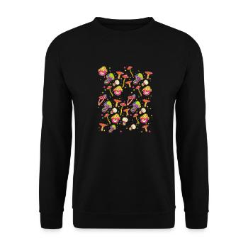 lustige Pilze Pilz Waldpilze bunt farbenfroh - Unisex Pullover - Schwarz - Vorne - Alina (178cm) & Michal (187cm)