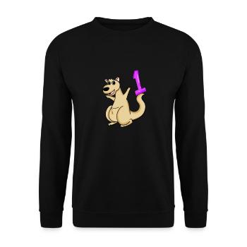 1 Jahr alt - Einschulung - Känguru Motiv - Zahl 1 - Unisex Pullover - Schwarz - Vorne - Alina (178cm) & Michal (187cm)