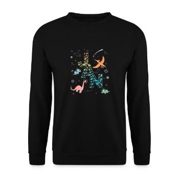 JAN - Schöner Jungen Name mit Dinosaurier - Unisex Pullover - Schwarz - Vorne - Alina (178cm) & Michal (187cm)