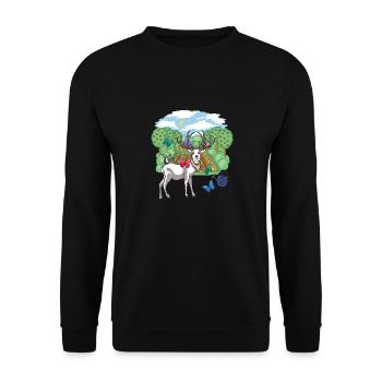 Rothirsch Wild Rehbock Schmetterlinge Natur Garten - Unisex Pullover - Schwarz - Vorne - Alina (178cm) & Michal (187cm)