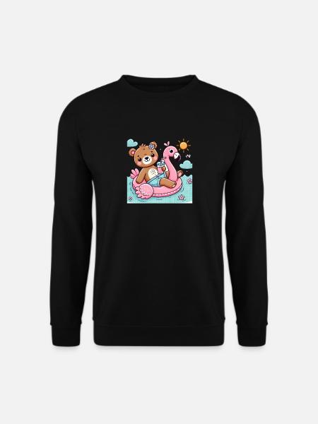 Süßer Bär mit Flamingo - Unisex Pullover - Schwarz