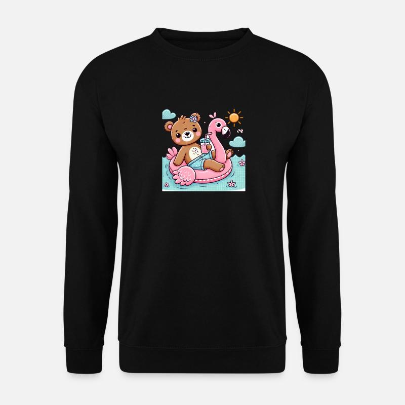 Cute Bear with Flamingo - Unisex Sweatshirt - black