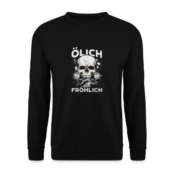Oily but cheerful – For the true mechanics - Unisex Sweatshirt - black - Front - Alina (178cm) & Michal (187cm)