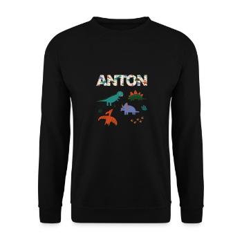 ANTON - Beau prénom de garçon avec dinosaure - Sweat-shirt Unisexe - noir - Devant - Alina (178cm) & Michal (187cm)