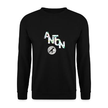 ANTON - Beau prénom de garçon avec dinosaure - Sweat-shirt Unisexe - noir - Devant - Alina (178cm) & Michal (187cm)