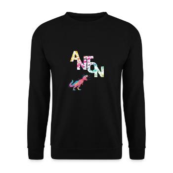 ANTON - Beau prénom de garçon avec dinosaure - Sweat-shirt Unisexe - noir - Devant - Alina (178cm) & Michal (187cm)
