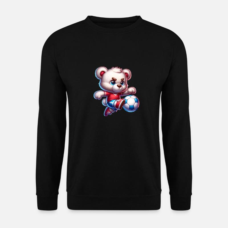 Süßer Teddybär spielt Fußball Comic Figur Kinder - Unisex Pullover - Schwarz