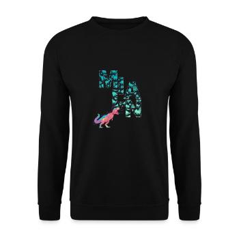 MILAN - Schöner Jungen Name mit Dinosaurier - Unisex Pullover - Schwarz - Vorne - Alina (178cm) & Michal (187cm)