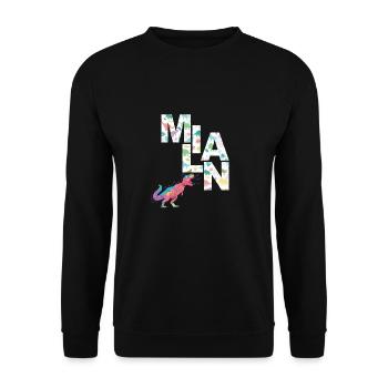 MILAN - Schöner Jungen Name mit Dinosaurier - Unisex Pullover - Schwarz - Vorne - Alina (178cm) & Michal (187cm)