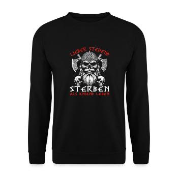 Lieber Stehend Sterben Als Kniend Leben Tattoo - Unisex Pullover - Schwarz - Vorne - Alina (178cm) & Michal (187cm)