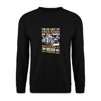 Chauffeur de camion Mon homme est le monde - Sweat-shirt Unisexe - noir - Devant - Alina (178cm) & Michal (187cm)