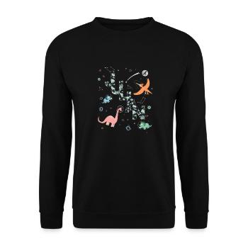 JULIAN - Schöner Jungen Name mit Dinosaurier - Unisex Pullover - Schwarz - Vorne - Alina (178cm) & Michal (187cm)