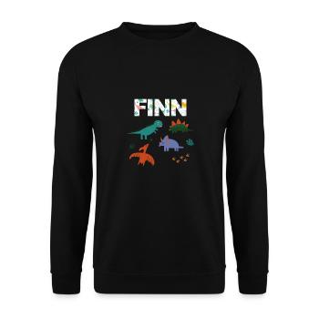 FINN - Beau prénom de garçon avec dinosaure - Sweat-shirt Unisexe - noir - Devant - Alina (178cm) & Michal (187cm)