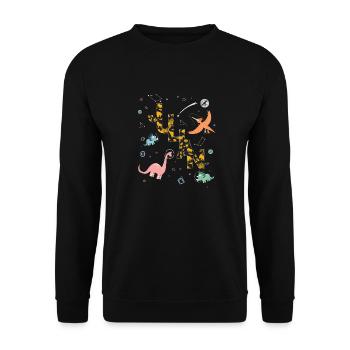 JULIAN - Schöner Jungen Name mit Dinosaurier - Unisex Pullover - Schwarz - Vorne - Alina (178cm) & Michal (187cm)
