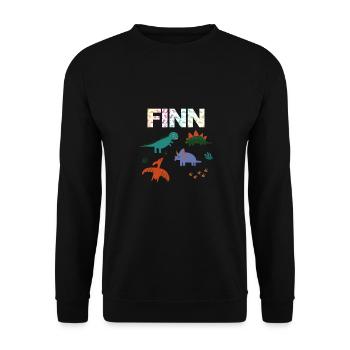 FINN - Schöner Jungen Name mit Dinosaurier - Unisex Pullover - Schwarz - Vorne - Alina (178cm) & Michal (187cm)