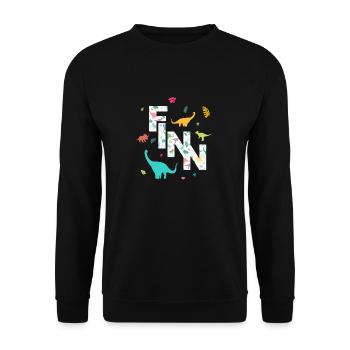 FINN - Schöner Jungen Name mit Dinosaurier - Unisex Pullover - Schwarz - Vorne - Alina (178cm) & Michal (187cm)
