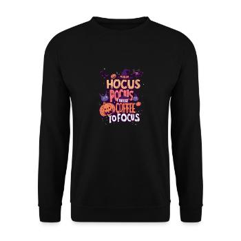 Hocus Pocus Halloween Kaffee Kürbis Fledermäuse - Unisex Pullover - Schwarz - Vorne - Alina (178cm) & Michal (187cm)