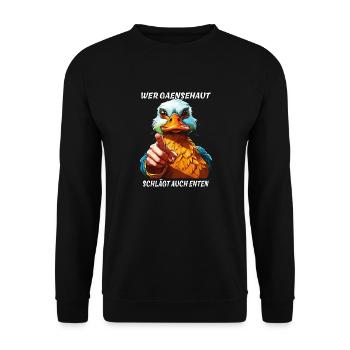 QUI BAT LA CHAIR DE POULE AUSSI LES CANARDS - Sweat-shirt Unisexe - noir - Devant - Alina (178cm) & Michal (187cm)