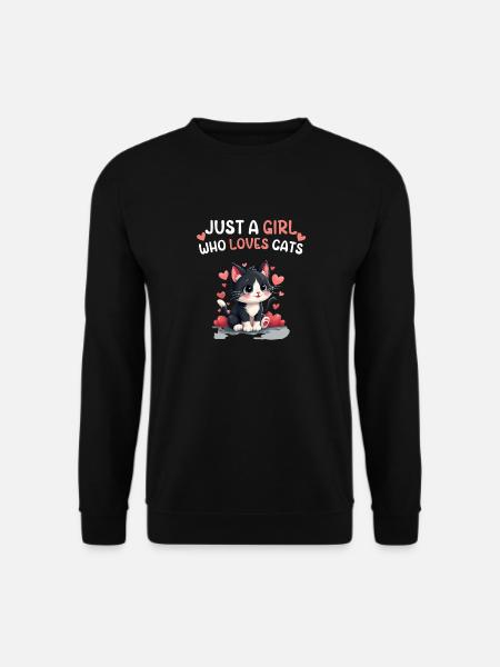 Just A Girl Who Loves Cats, Cute black&white cat - Unisex Sweatshirt - black