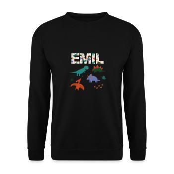 EMIL - Beautiful boy name with dinosaur - Unisex Sweatshirt - black - Front - Alina (178cm) & Michal (187cm)