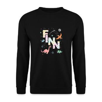 FINN - Beau prénom de garçon avec dinosaure - Sweat-shirt Unisexe - noir - Devant - Alina (178cm) & Michal (187cm)