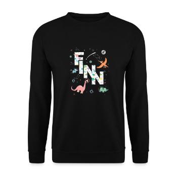 FINN - Beau prénom de garçon avec dinosaure - Sweat-shirt Unisexe - noir - Devant - Alina (178cm) & Michal (187cm)
