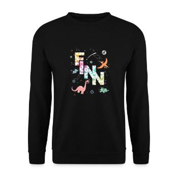 FINN - Beau prénom de garçon avec dinosaure - Sweat-shirt Unisexe - noir - Devant - Alina (178cm) & Michal (187cm)