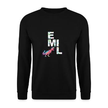 EMIL - Beautiful boy name with dinosaur - Unisex Sweatshirt - black - Front - Alina (178cm) & Michal (187cm)