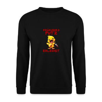 Frühjahrsputz erledigt - Ente mit Messer Halloween - Unisex Pullover - Schwarz - Vorne - Alina (178cm) & Michal (187cm)