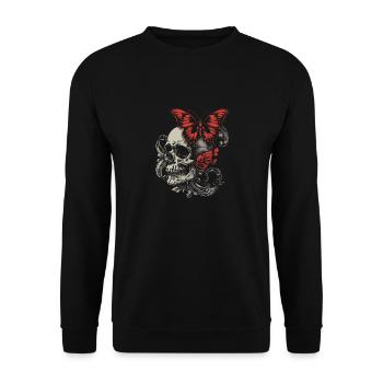 Crâne Halloween avec papillon crâne fleurs - Sweat-shirt Unisexe - noir - Devant - Alina (178cm) & Michal (187cm)