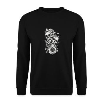 Crâne Couronne de fleurs d’Halloween - Squelette de crâne - Sweat-shirt Unisexe - noir - Devant - Alina (178cm) & Michal (187cm)