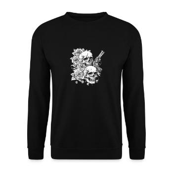 Crâne Halloween Roses - Crâne Revolver Design - Sweat-shirt Unisexe - noir - Devant - Alina (178cm) & Michal (187cm)