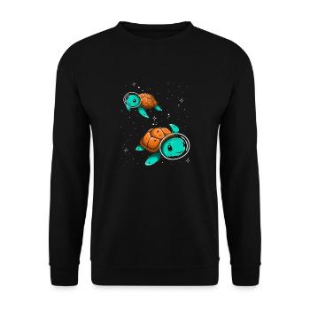 Space Turtles Astronaut Galaxie Lustiges Niedliches Design - Unisex Pullover - Schwarz - Vorne - Alina (178cm) & Michal (187cm)