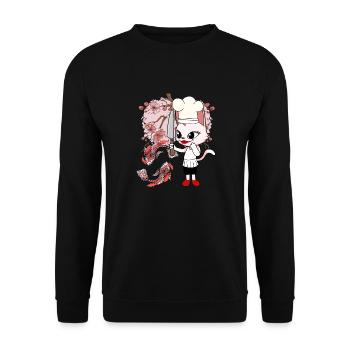 Asia Cat Kitten Cook Fish Japan Cooking - Unisex Sweatshirt - black - Front - Alina (178cm) & Michal (187cm)