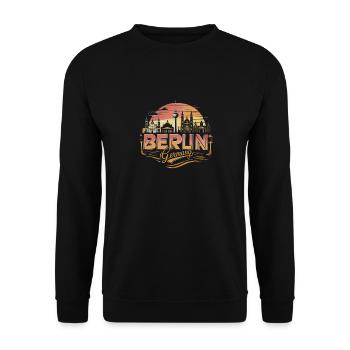 Berlin Skyline Design Wahrzeichen von Deutschland - Unisex Pullover - Schwarz - Vorne - Alina (178cm) & Michal (187cm)