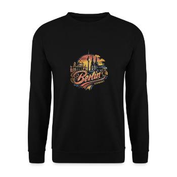 Berlin Skyline Design Wahrzeichen von Deutschland - Unisex Pullover - Schwarz - Vorne - Alina (178cm) & Michal (187cm)