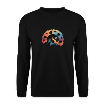 Mountainbike-Fahrer Sonnenuntergang Design - Unisex Pullover - Schwarz - Vorne - Alina (178cm) & Michal (187cm)