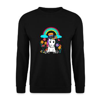 LGBT Regenbogen Einhorn Einhörner Pferd Pferde - Unisex Pullover - Schwarz - Vorne - Alina (178cm) & Michal (187cm)