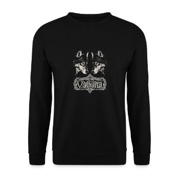 Spiegelbild Wolf Road to Valhalla Design - Unisex Pullover - Schwarz - Vorne - Alina (178cm) & Michal (187cm)