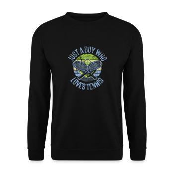 Funny Tennis Player Racket Boy - Unisex Pullover - Schwarz - Vorne - Alina (178cm) & Michal (187cm)