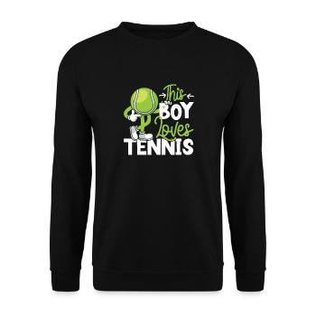 Funny Tennis Player Racket Boy - Unisex Pullover - Schwarz - Vorne - Alina (178cm) & Michal (187cm)