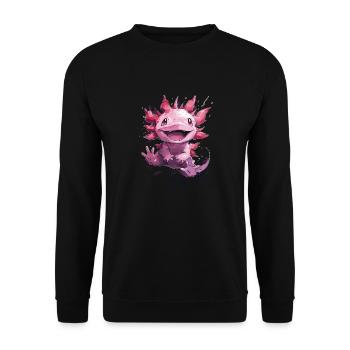 Kawaii Axolotl voller Freude für Kinder und Fans - Unisex Pullover - Schwarz - Vorne - Alina (178cm) & Michal (187cm)